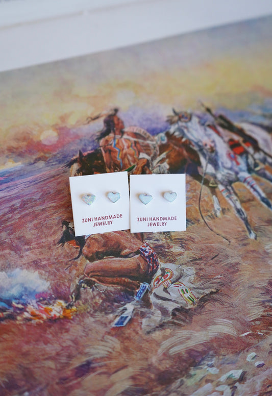 Dainty Zuni Turquoise Heart Stud Earrings
