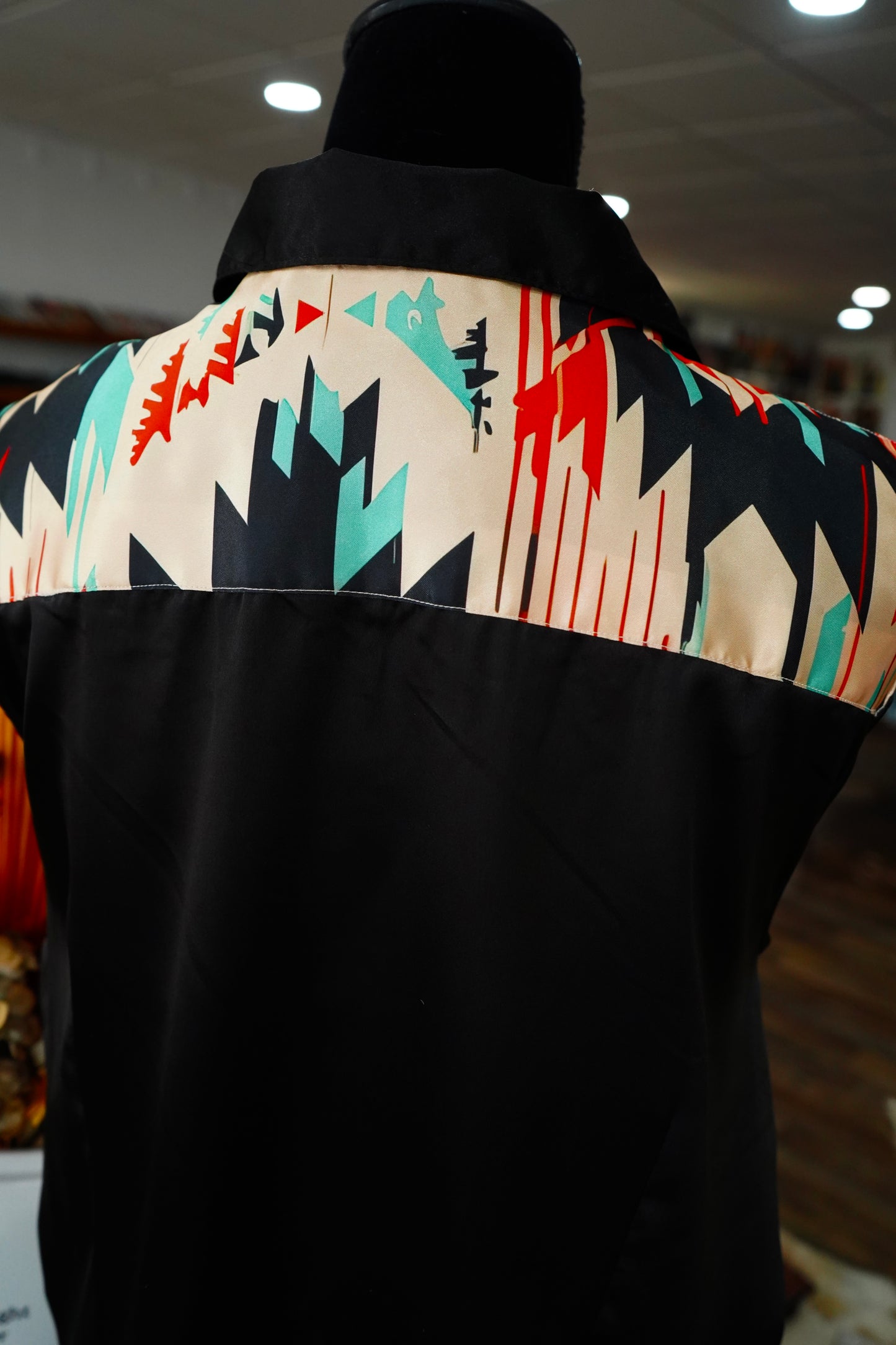 3XL - Cream, Black & Red Aztec on Black Button Down