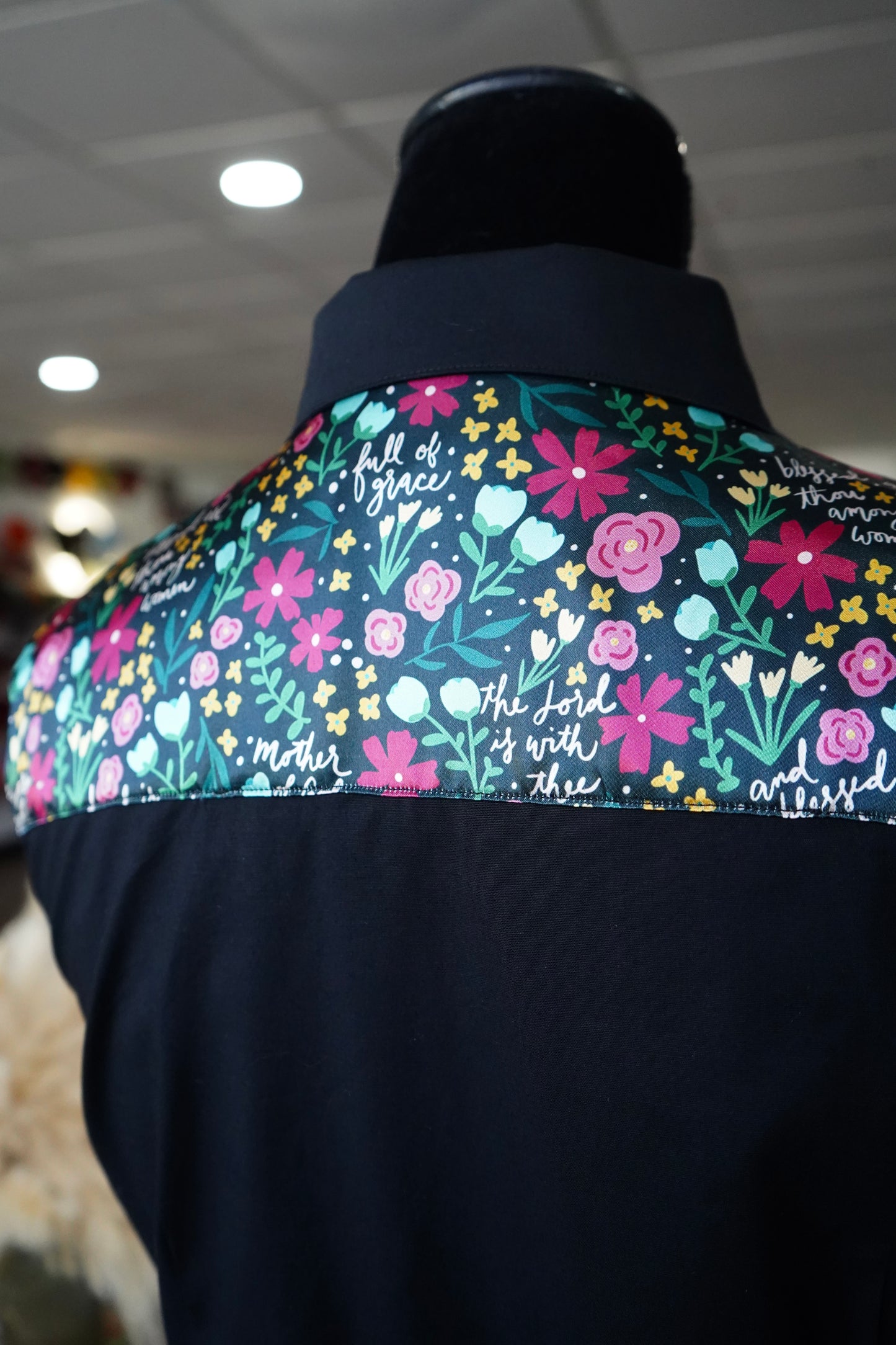 M - Black Scattered Verses on Black Cotton Button Down