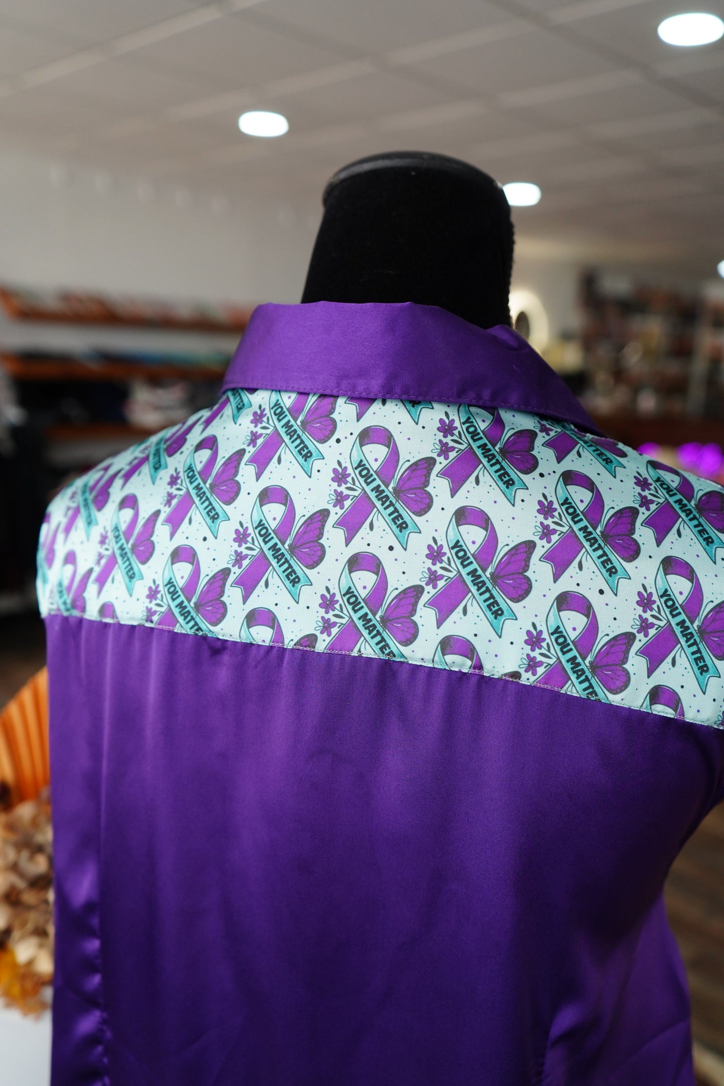 3XL - You Matter on Purple Satin Button Down