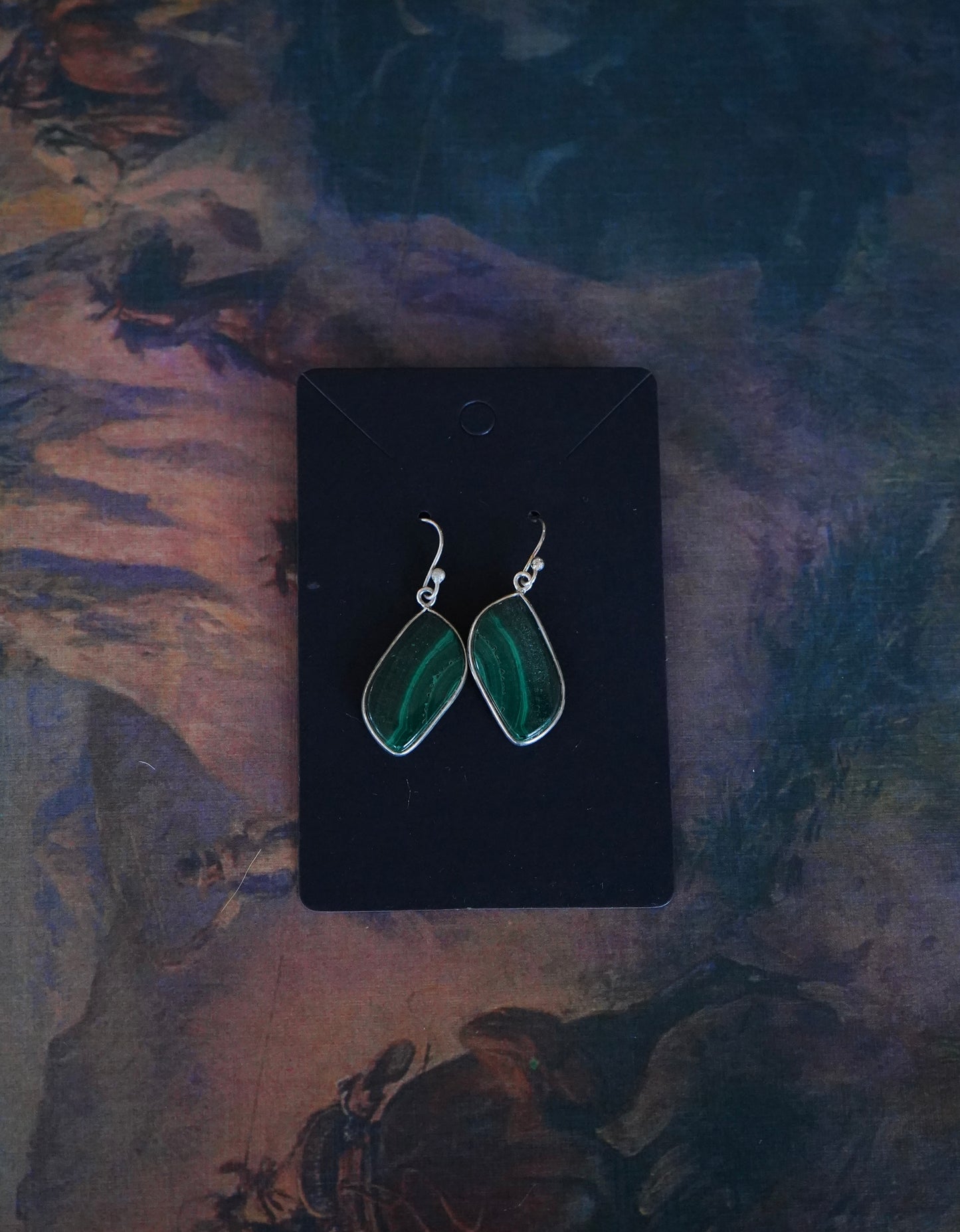 Malachite Fish Hook Earrings