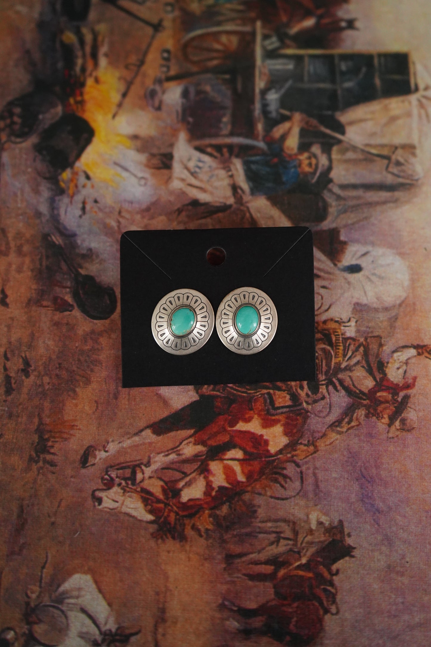 Vintage Stamped w/ Turquoise Concho Stud Earrings