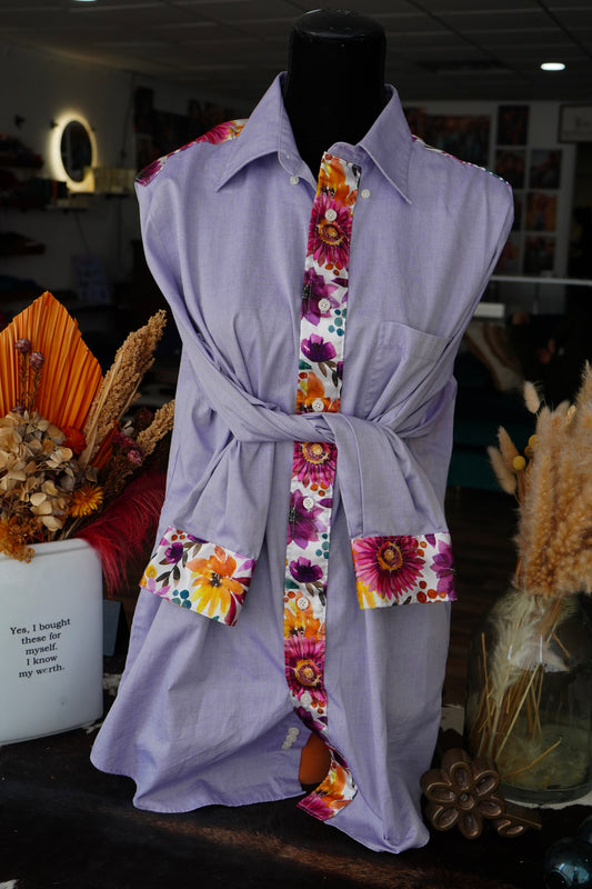 PRELOVED Croft&Barrow 15 1/2 x 32/33 - Lavender w/ Autumn Sunflowers Button Down
