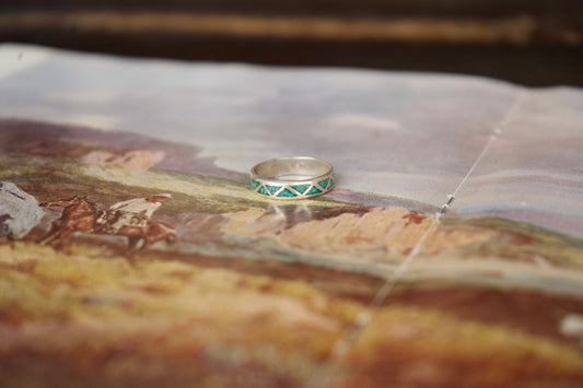 Crushed Turquoise Inlay Ring - Sz 11.5