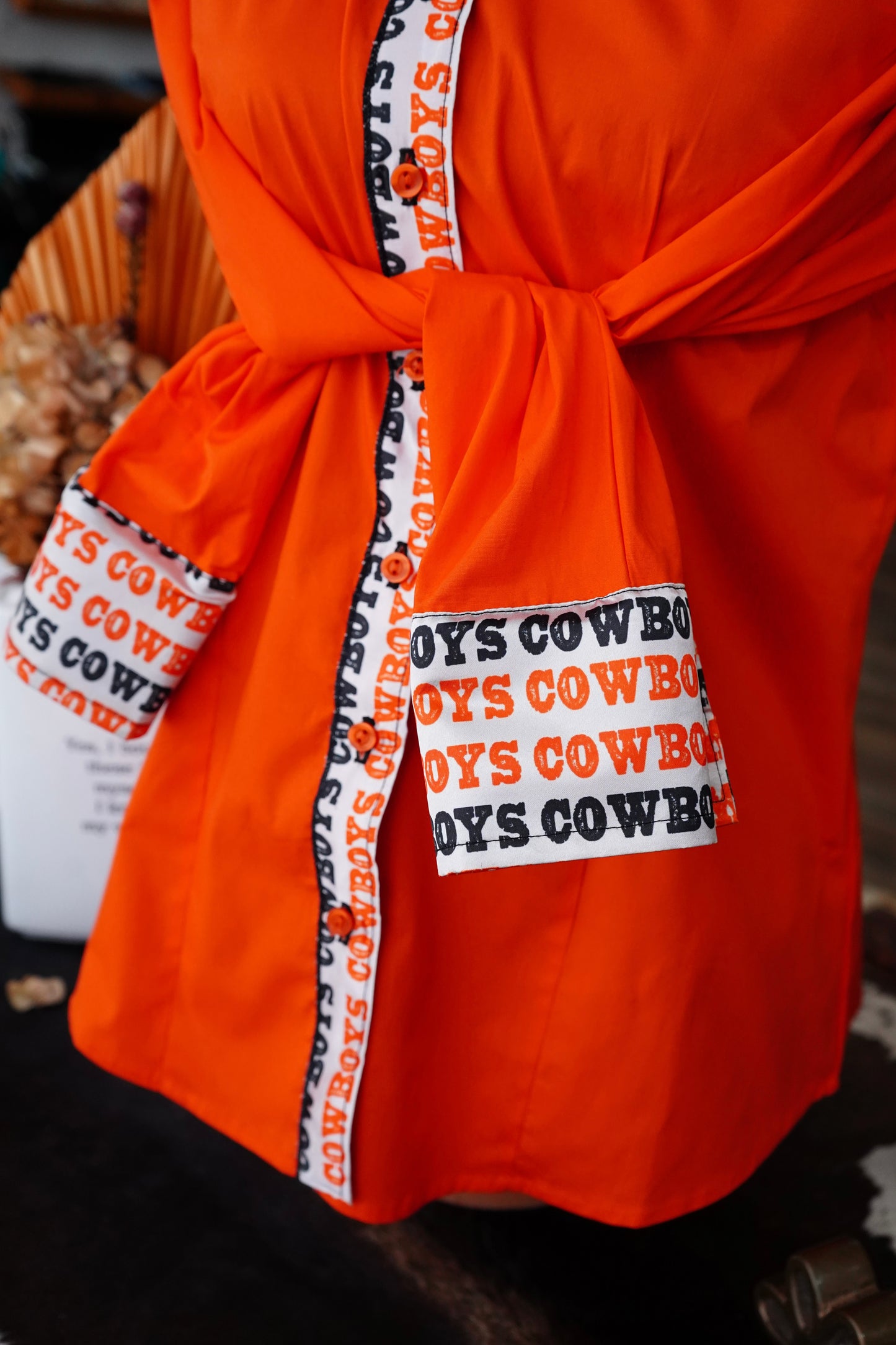 XL - Orange Cotton w/ Cowboys Button Down
