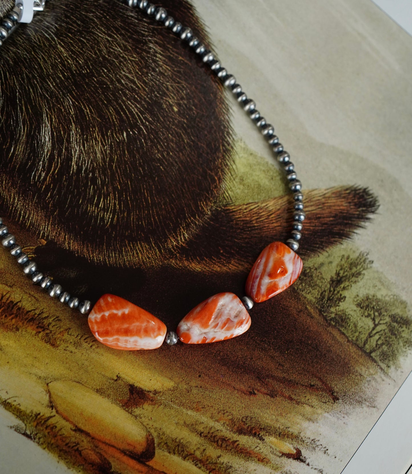 Orange Spiny Navajo Pearl Necklace - 16”
