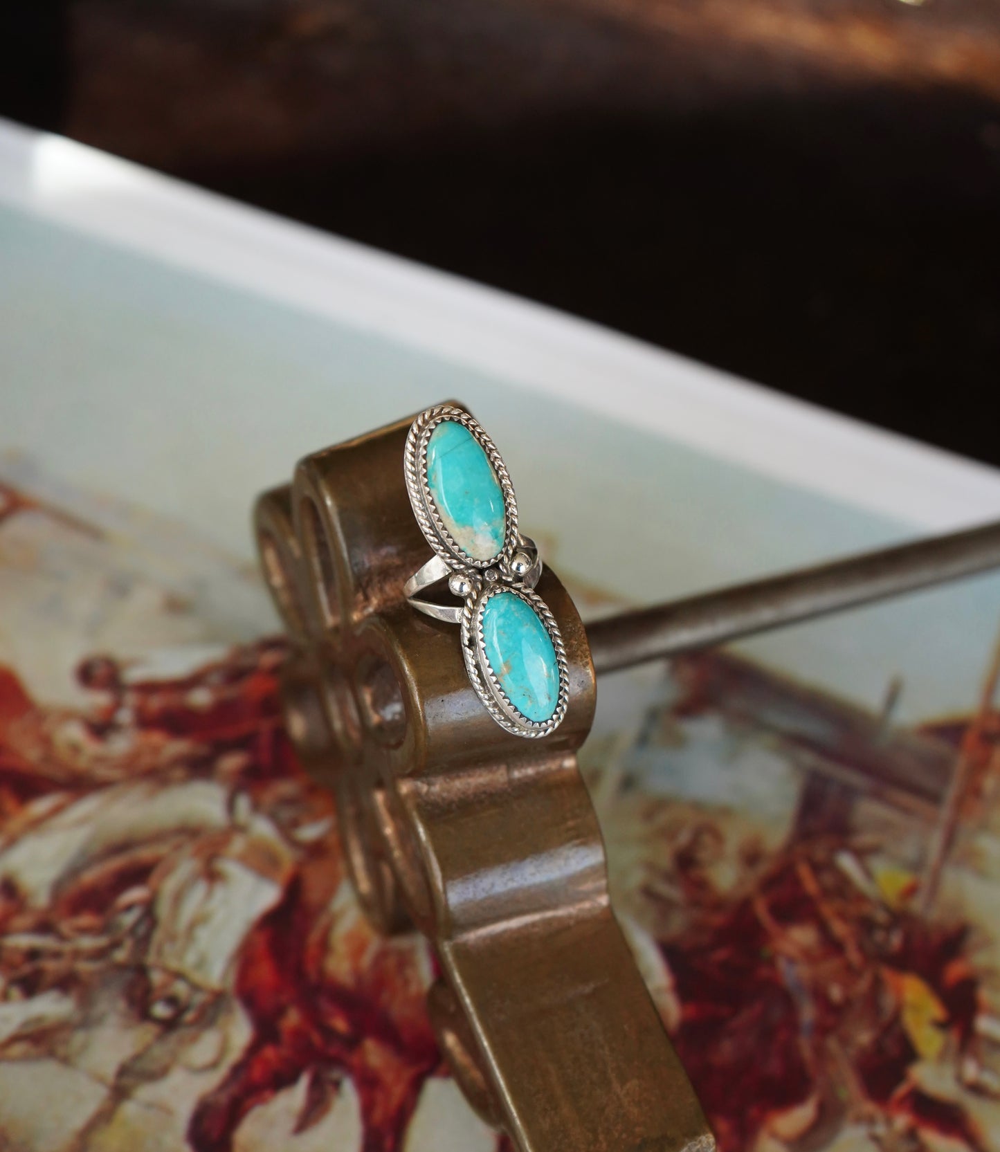Turquoise Oval 2 Stone Ring - Sz 7