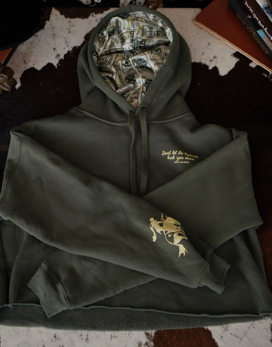 Olive Bucked Down Cropped Hoodies w/ Beer Me
