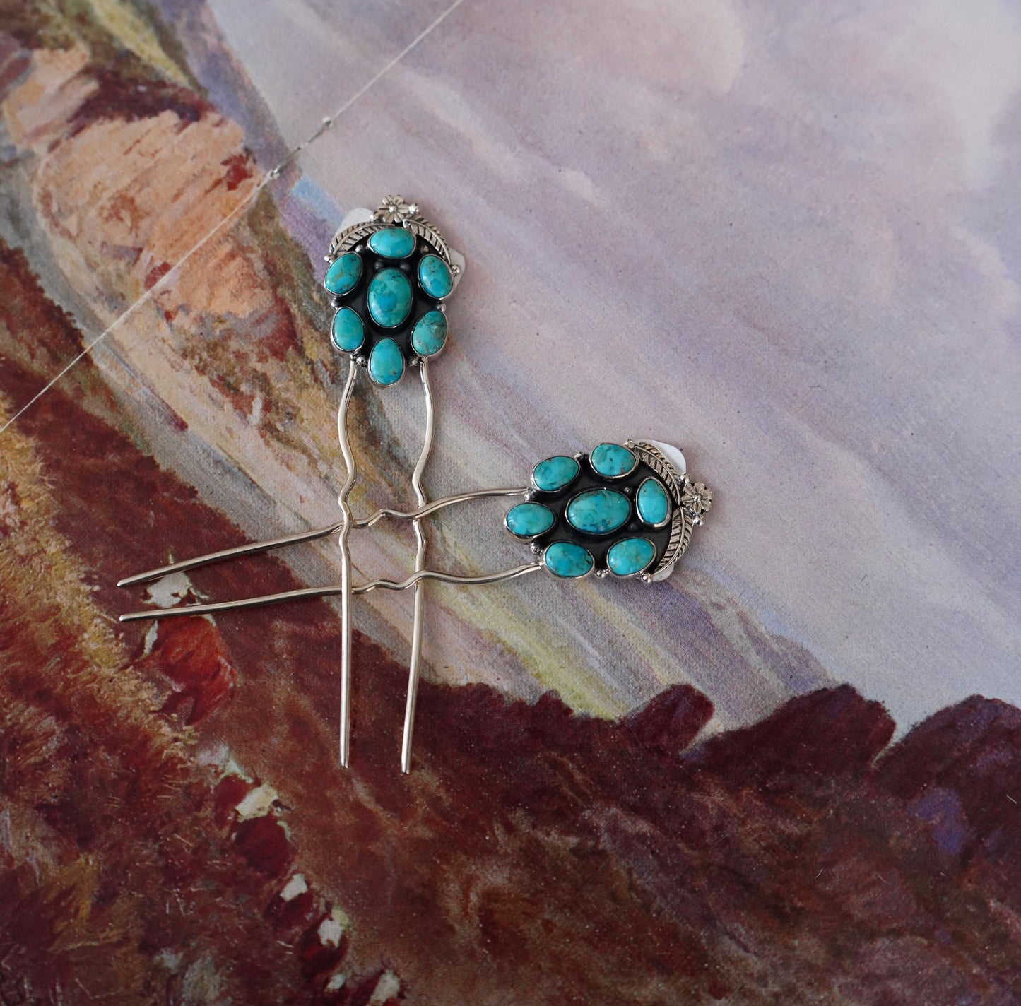 Turquoise 7 Stone Hair Pins