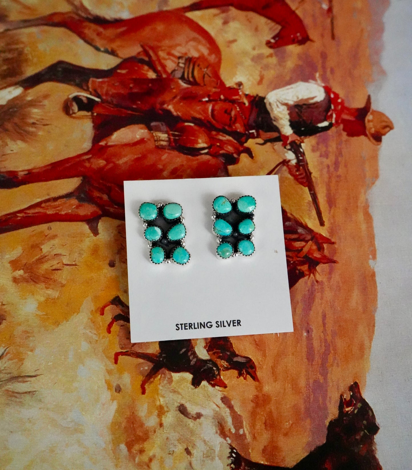 Turquoise 6 Stone Cluster Stud Earrings