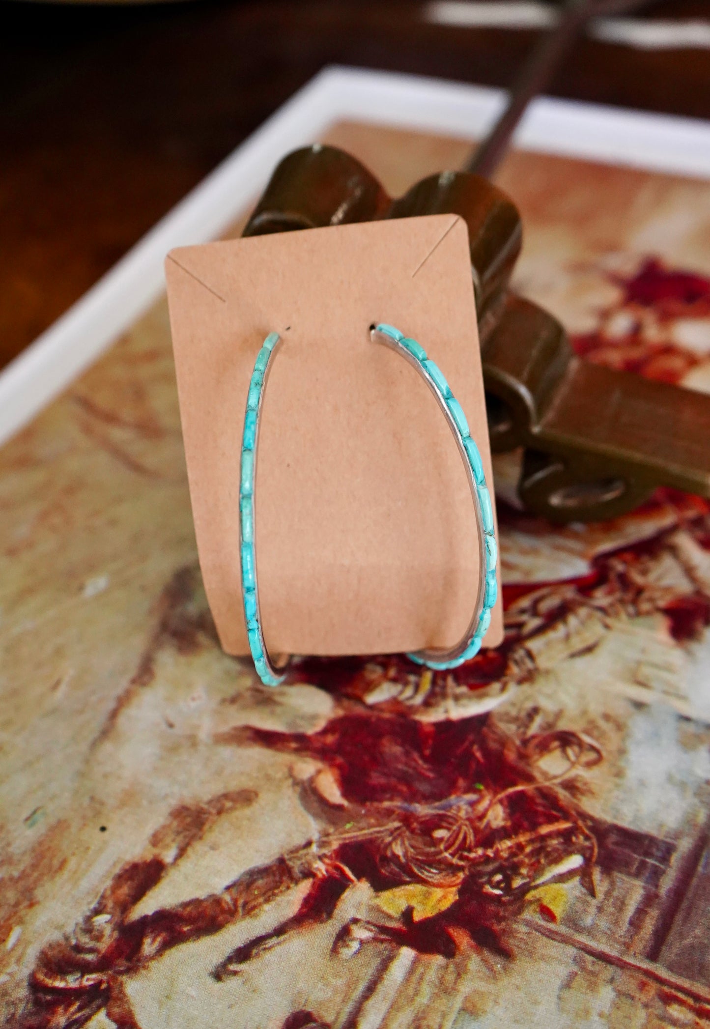 Vintage Kingman Turquoise Hoop Stud Earrings