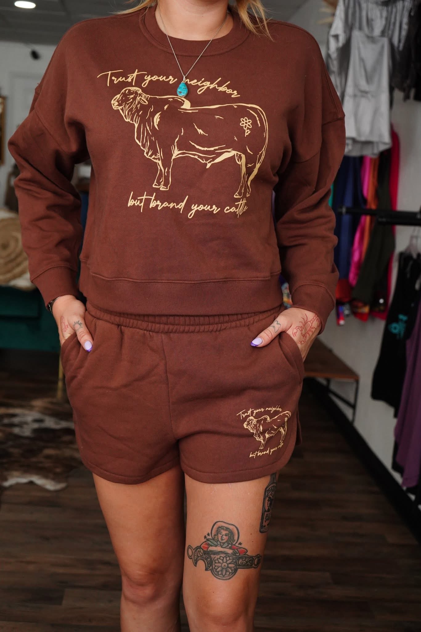 Brand Your Cattle Fleece Sweatshirt & Short Set