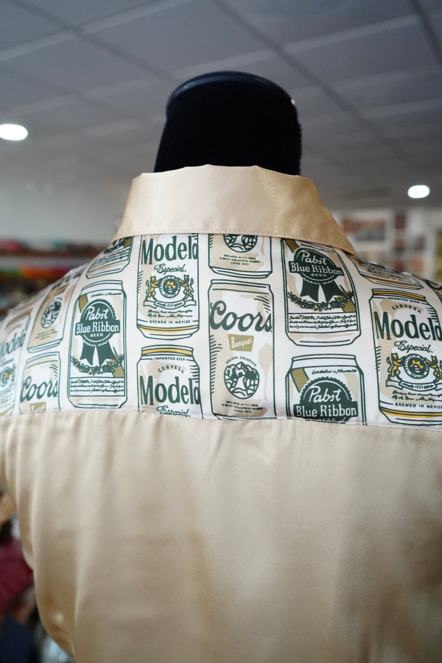 M - Beer Me on Gold Satin Button Down