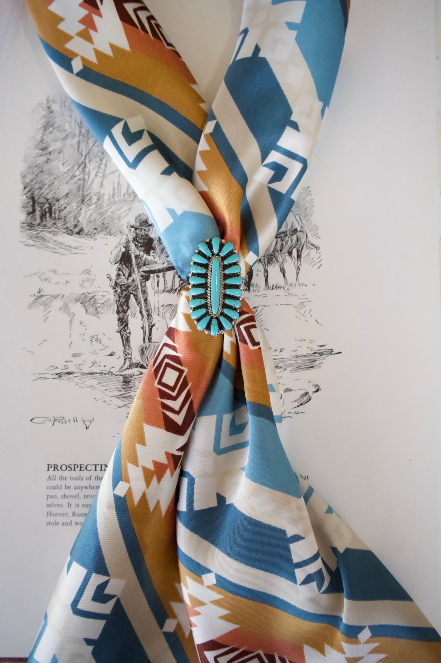 Blue & Tan Navajo Aztec DS Wild Rag