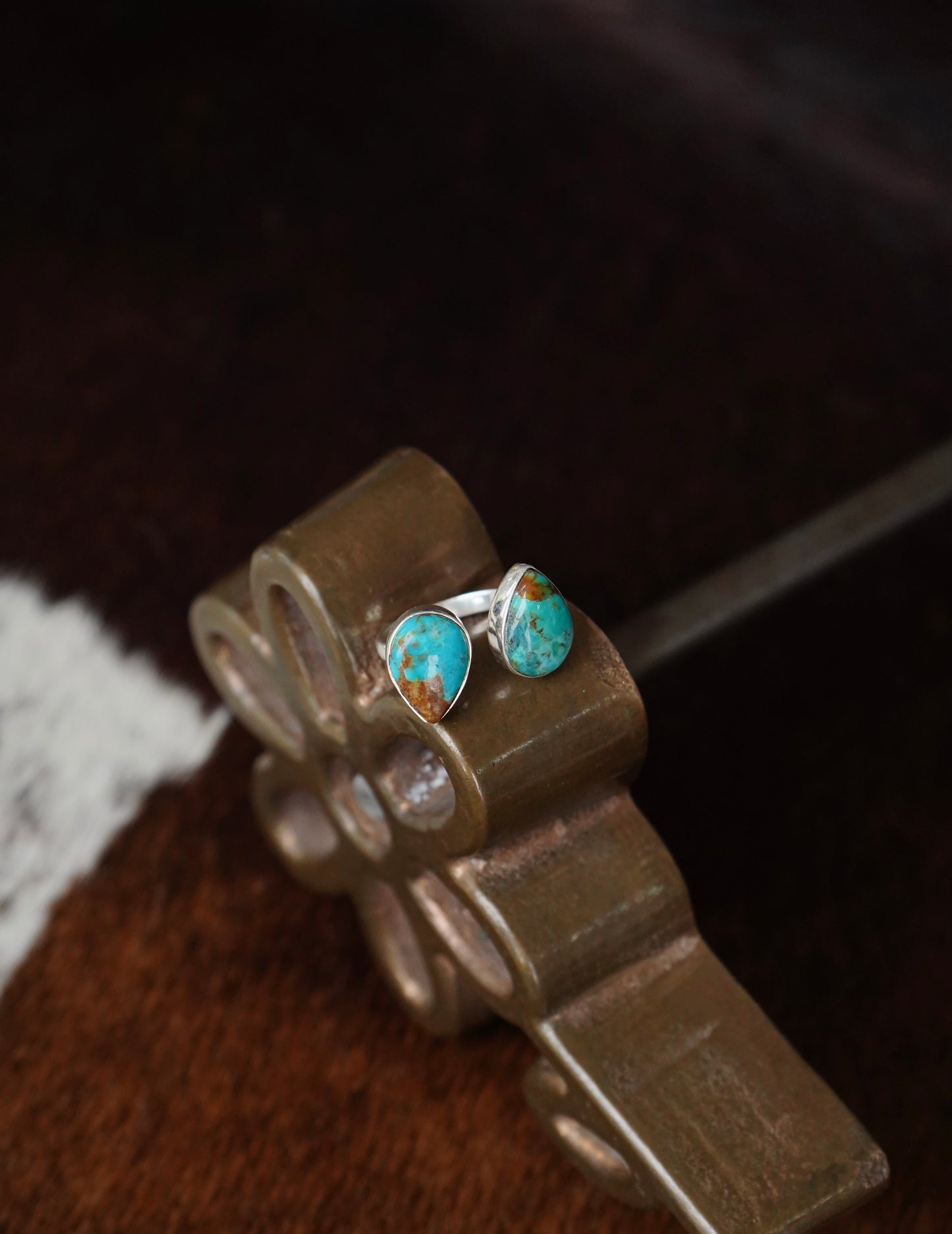 2 Stone Teardrop Turquoise Ring - Adj