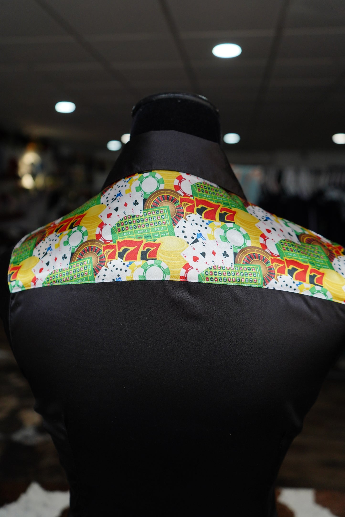 S -Triple 7 on Black Satin Button Down