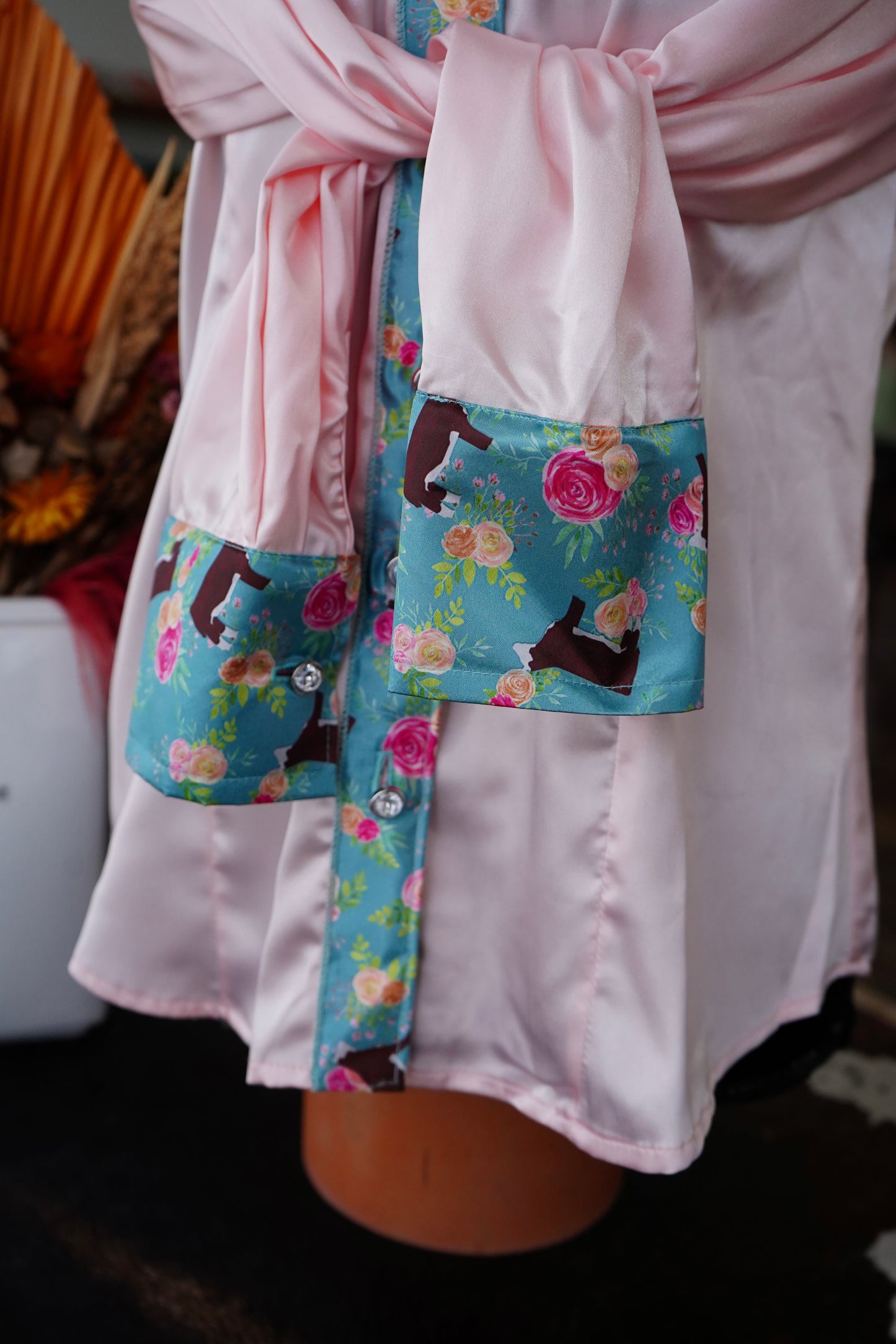 L - Light Pink Satin w/ Tumbling Herefords Button Down
