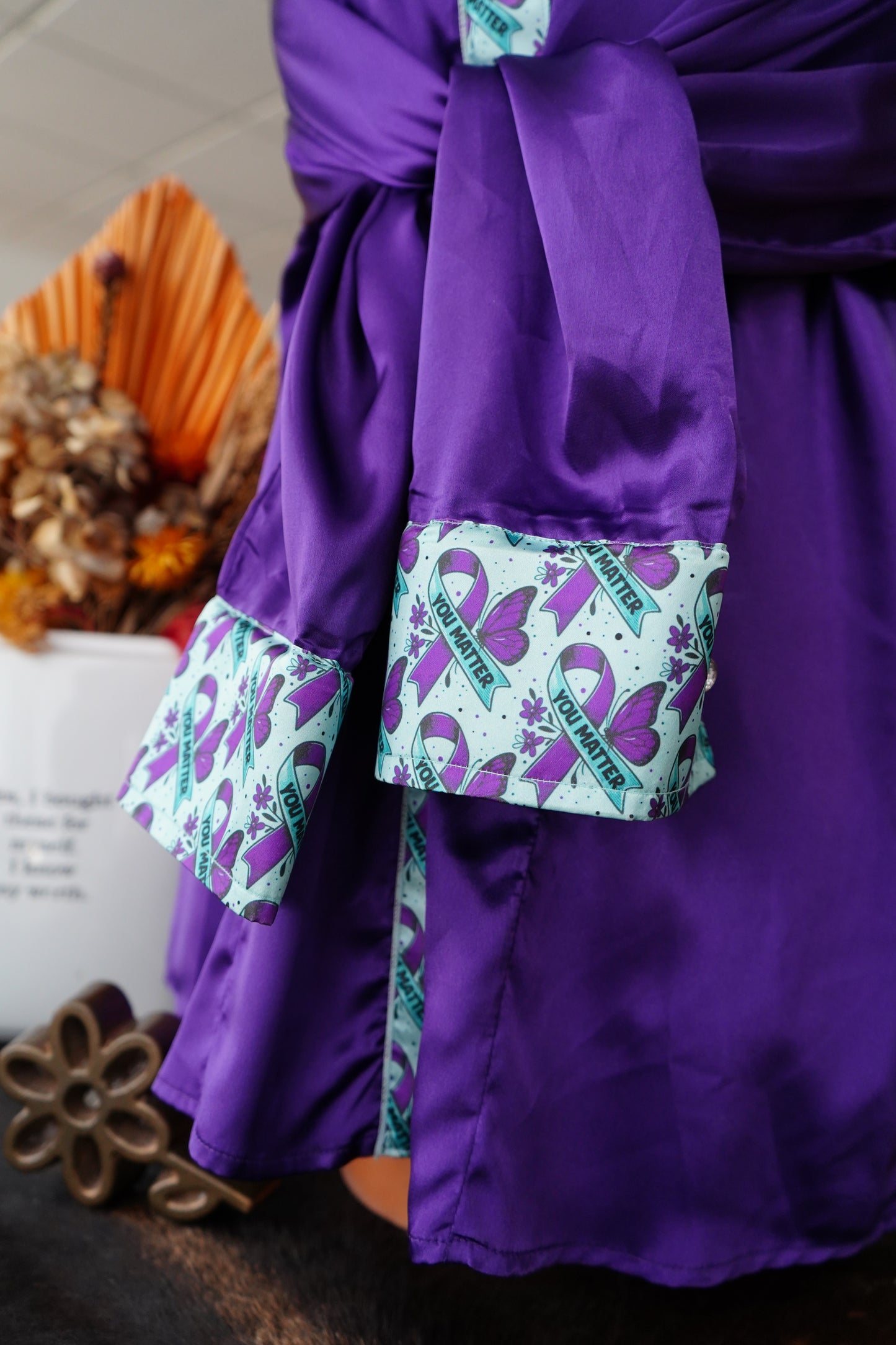 3XL - You Matter on Purple Satin Button Down