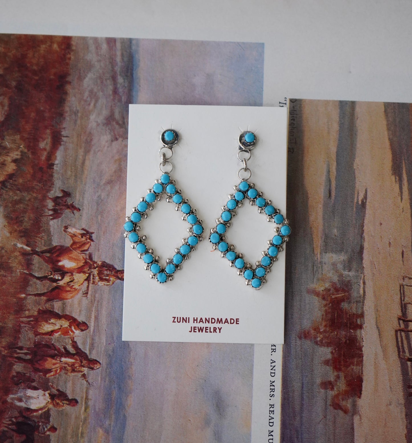 Davis Kaamasee Zuni Turquoise Dangly Diamond Stud Earrings