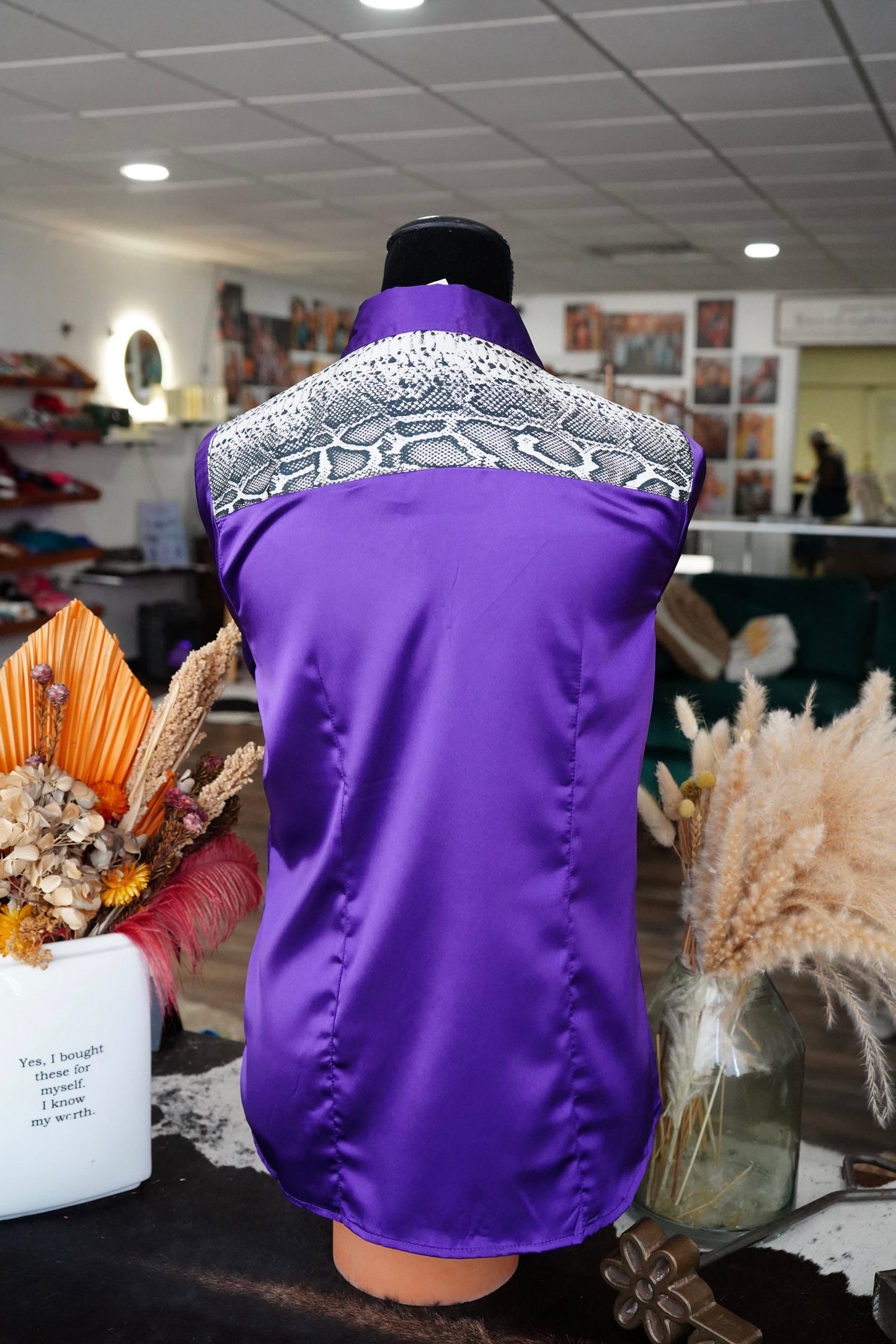 L - Purple Satin w/ Snakeskin Button Down
