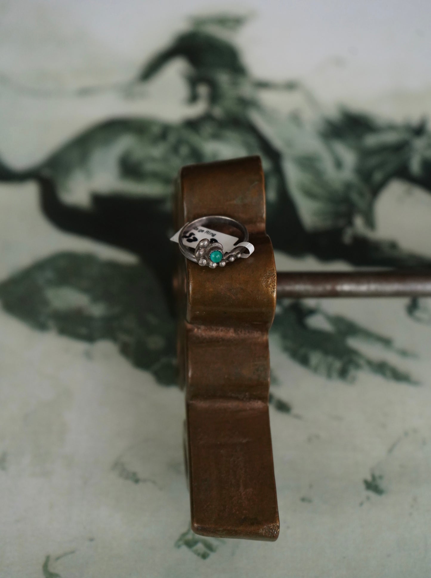 Vintage Turquoise & Silver Beaded Ring - Sz 8.5