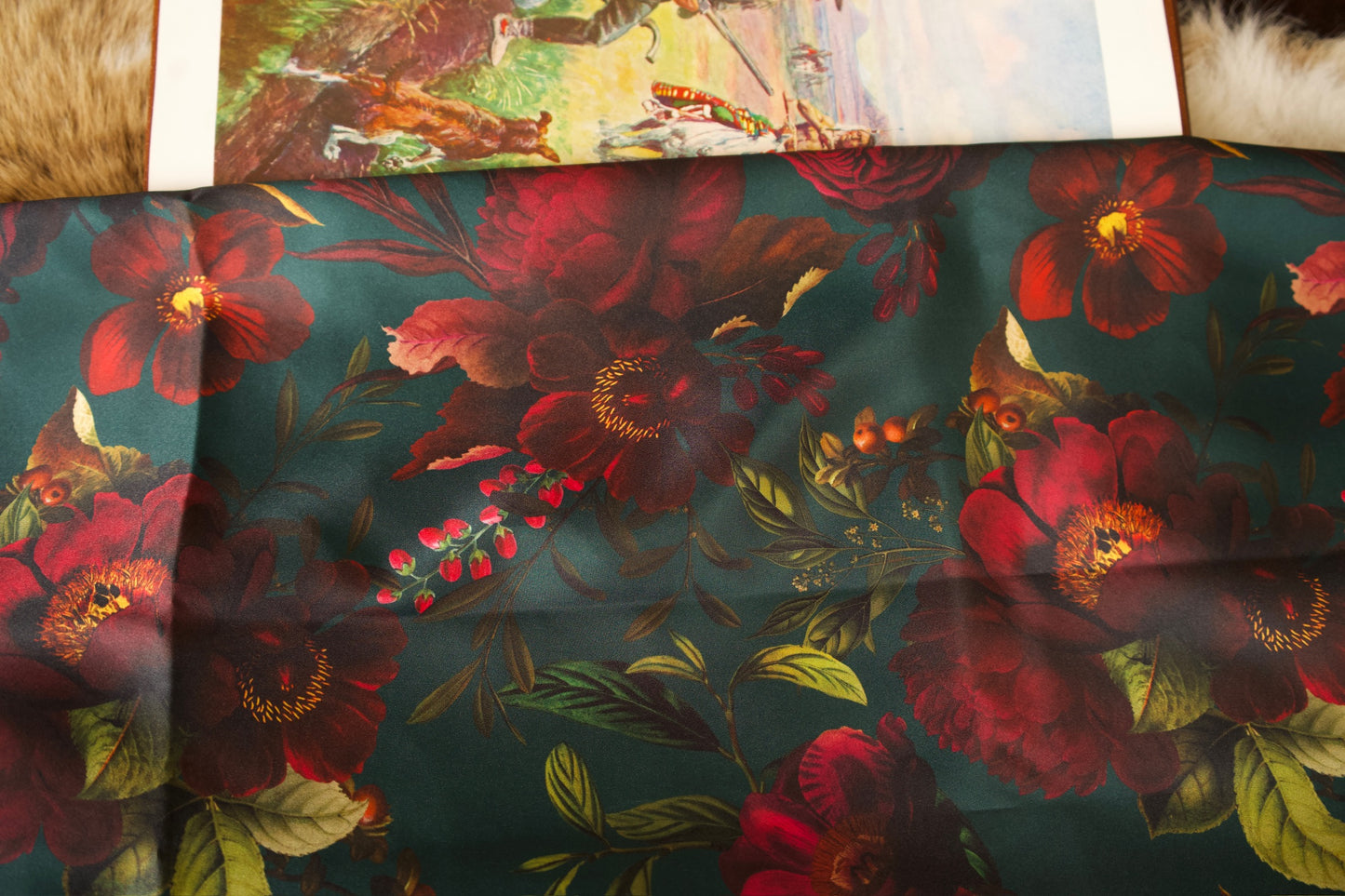 Teal Moody Maroon Floral Wild Rag
