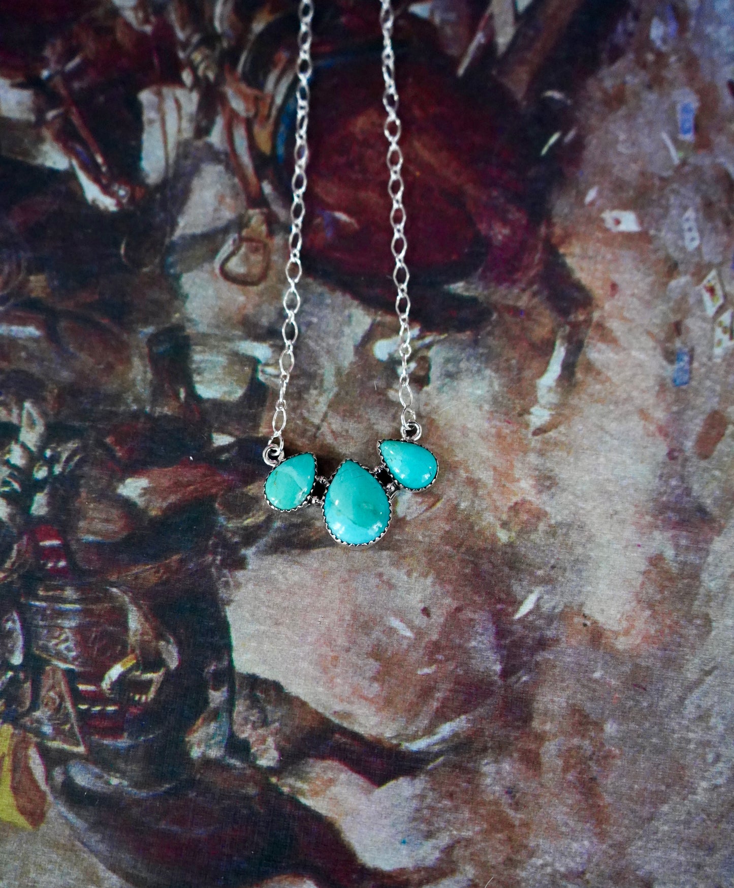 3 Stone Turquoise Teardrop Necklace