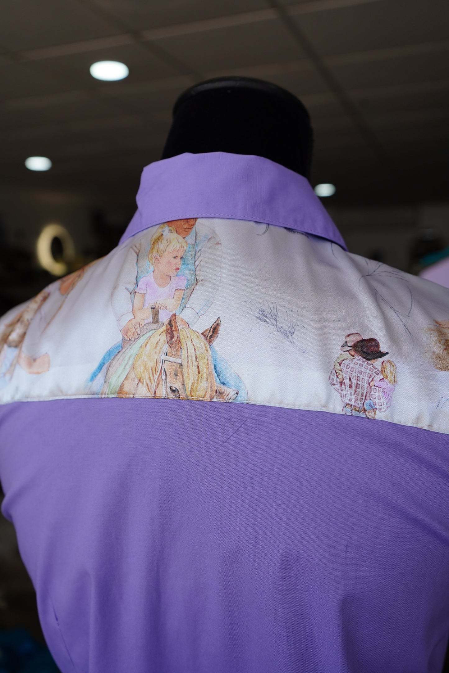 M - Raisin’ Cow Kids on Lavender Cotton Button Down