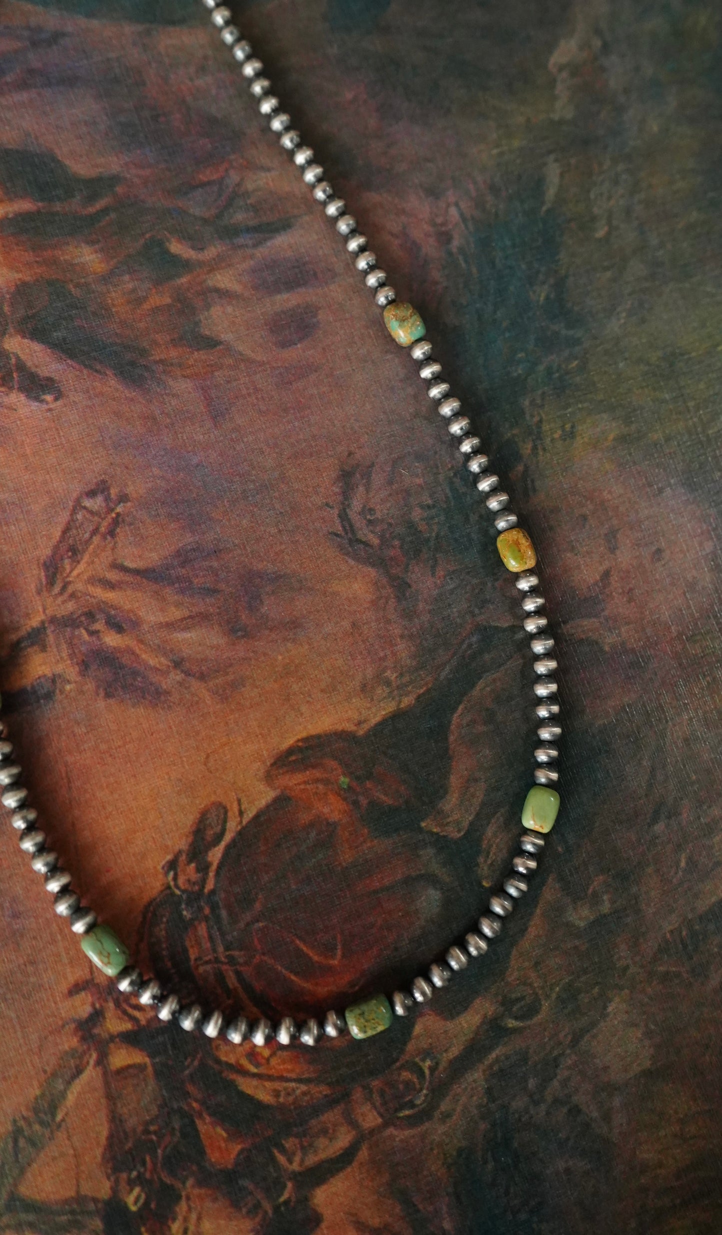 Sterling Silver Pearls w/ Green Turquoise Necklace - 18”