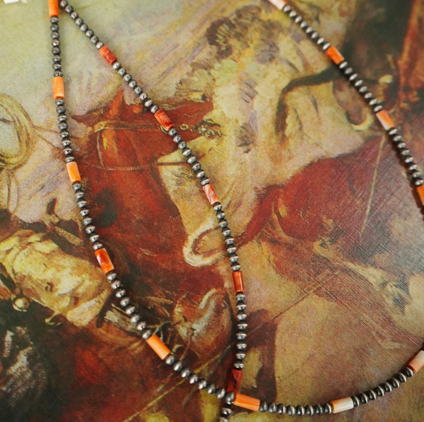 Sterling Silver Pearls w/ Skinny Orange Spiny Beads Necklaces
