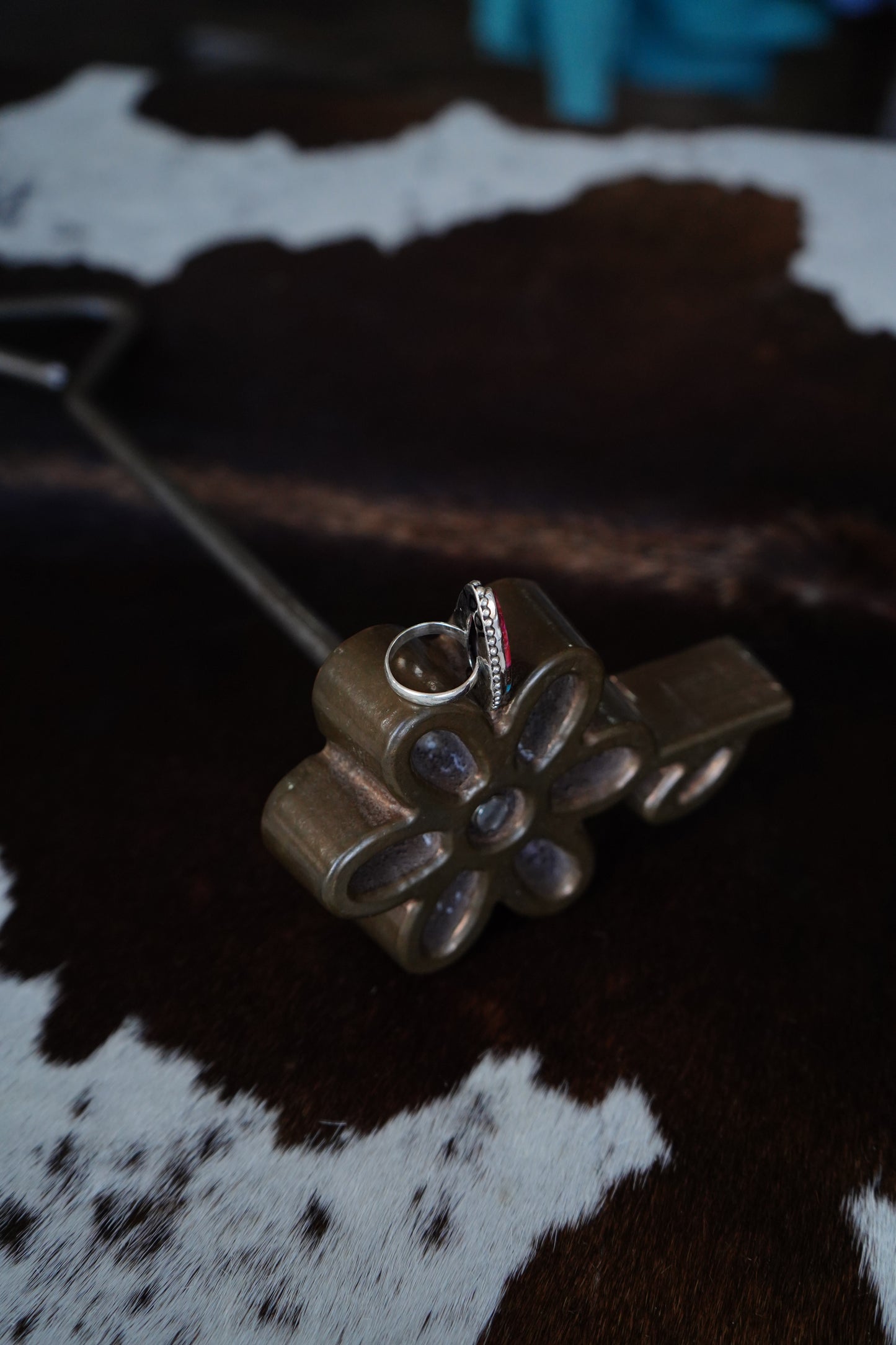 Pink Dahlia Teardrop w/ Beaded Border Ring - Sz 6