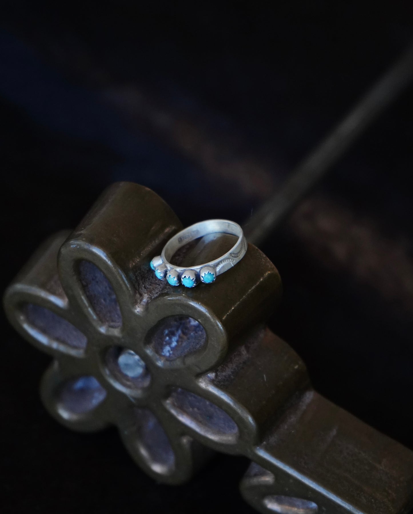 Turquoise Cluster w/ Stamped Band Rings