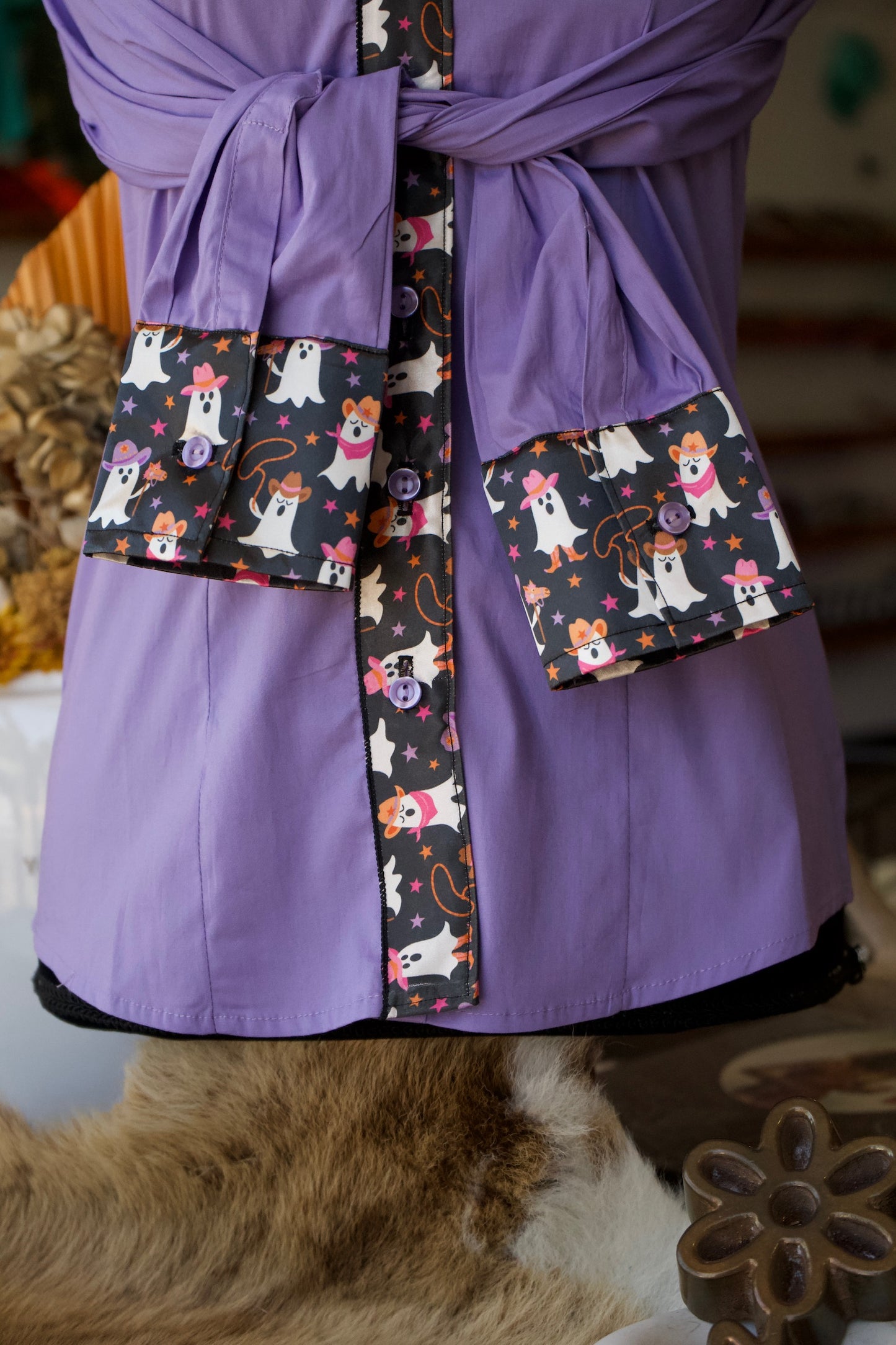 S - Cowboy Ghosts on Lavender Cotton Button Down