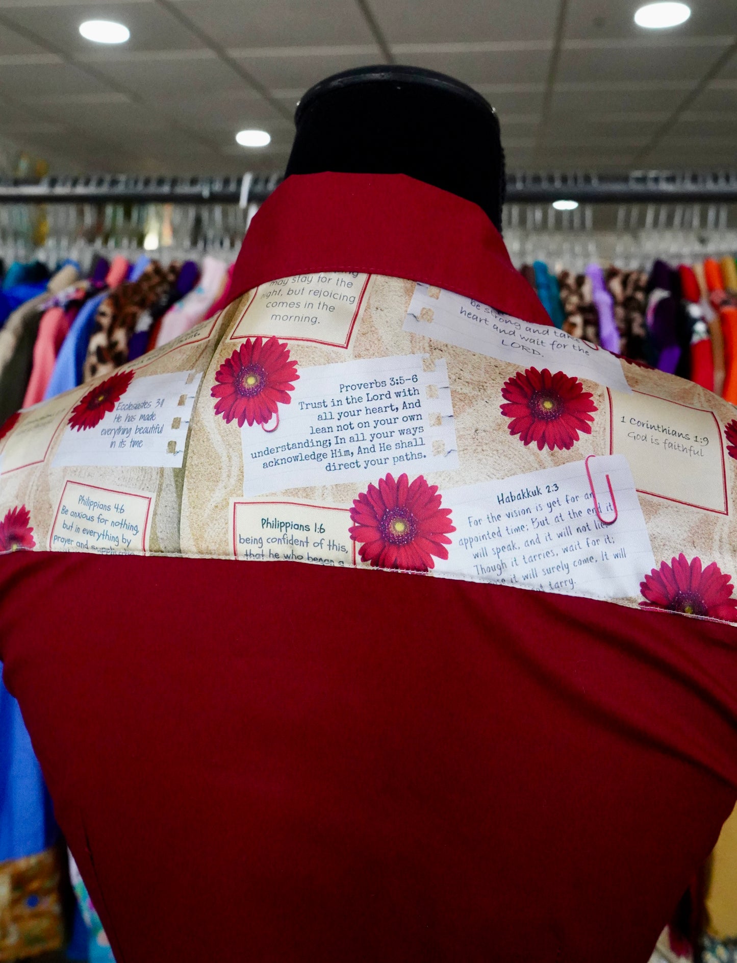S - Postcard Scriptures on Maroon Cotton Button Down