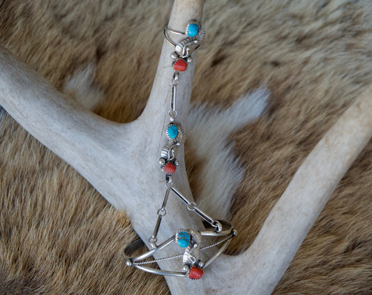 Lariat Bracelet Small Turquoise & Coral Sz 7.5