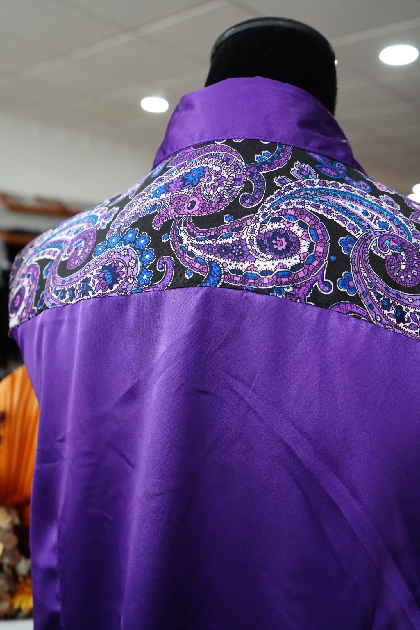 3XL - Purple Satin w/ Black & Purple Paisley Button Down