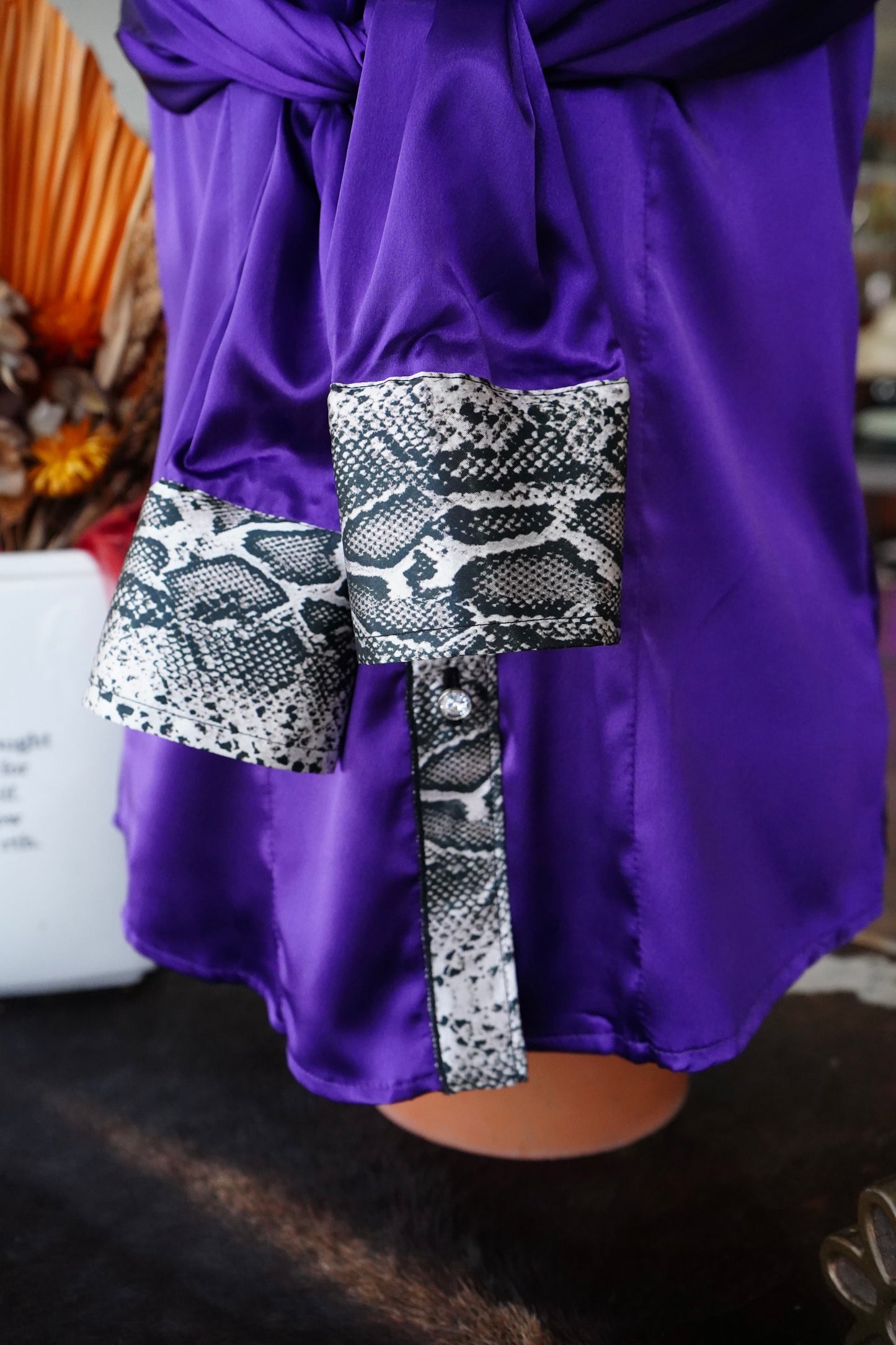 L - Purple Satin w/ Snakeskin Button Down