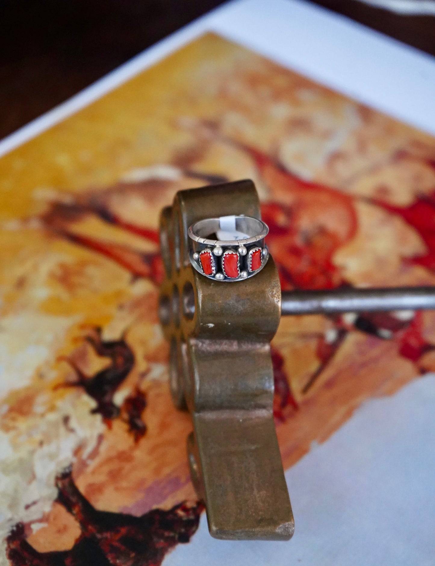 Reed Charley 3 Stone Red Coral Ring - Sz 11.5