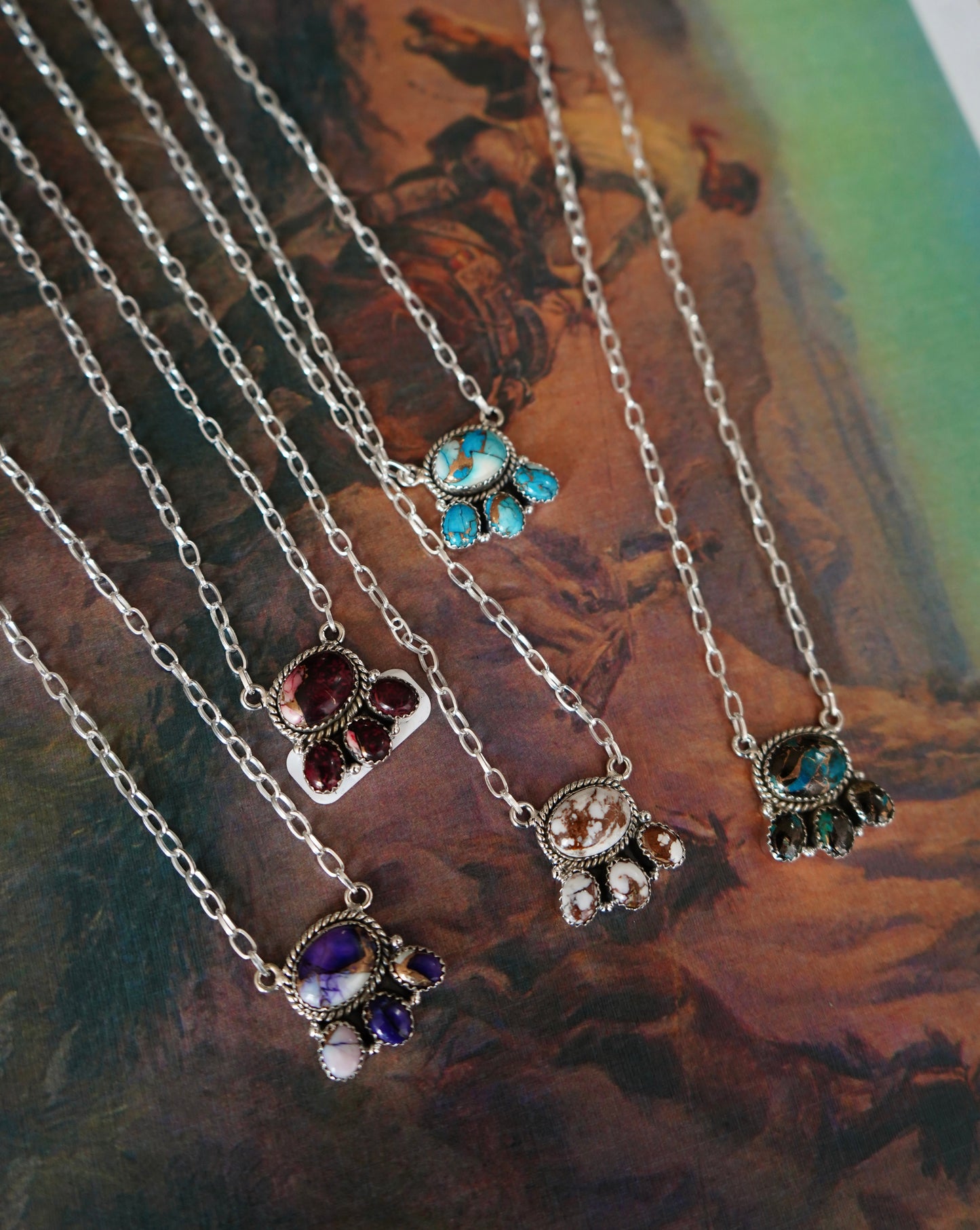 Turquoise 4 Stone Cluster Necklaces