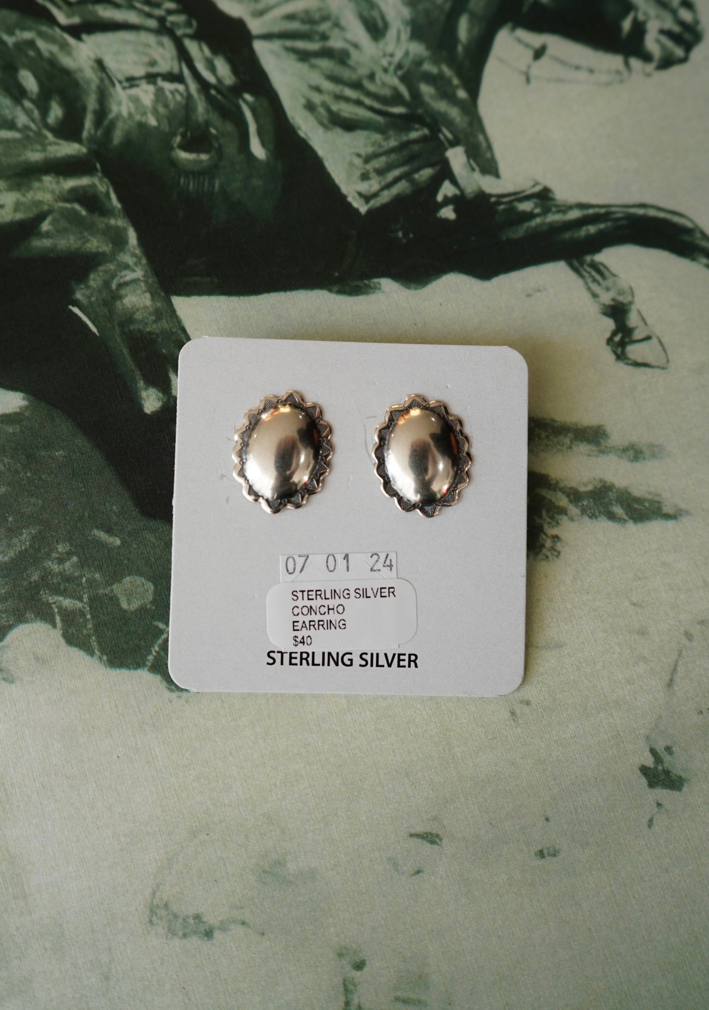 Sterling Silver Concho Stud Earrings