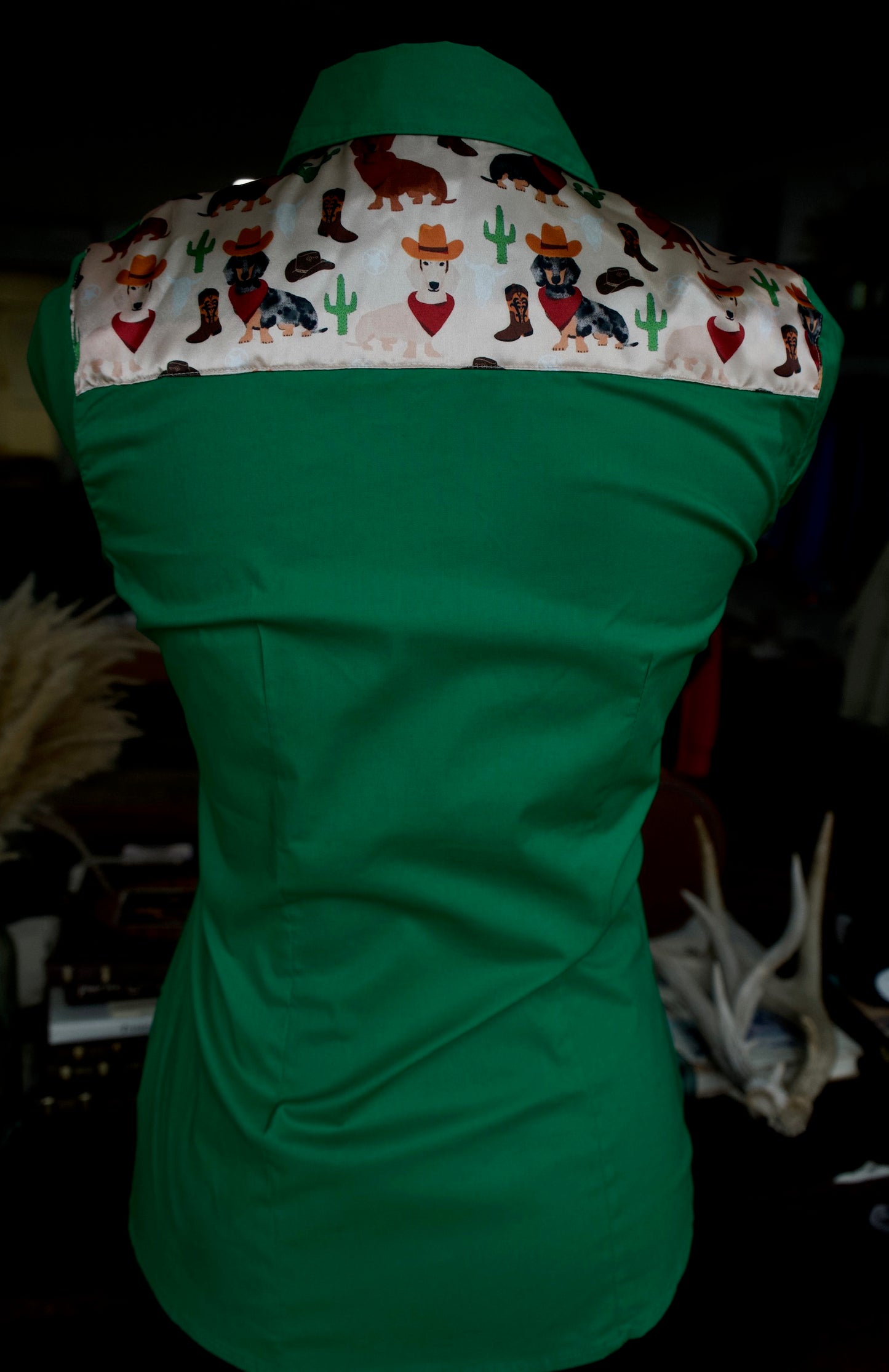 S - Ranchin’ Weens on Green Cotton Button Down