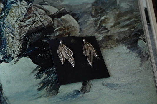 Vintage Sterling Silver Feather Clip On Earrings