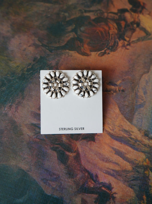 Myra Benally White Buffalo Flower Stud Earrings
