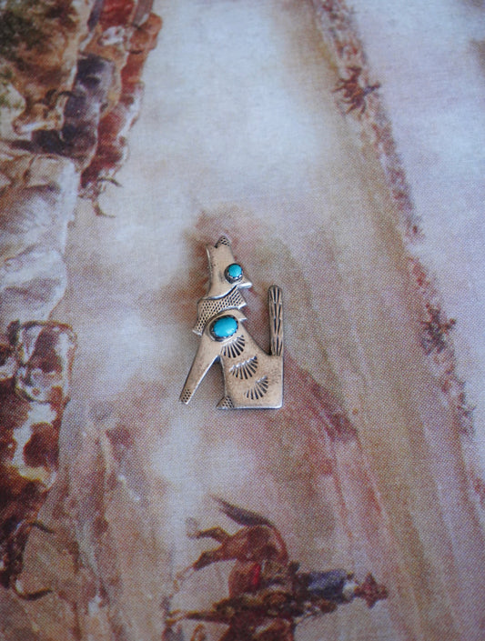 Vintage Turquoise Howling Coyote/Wolf Pins