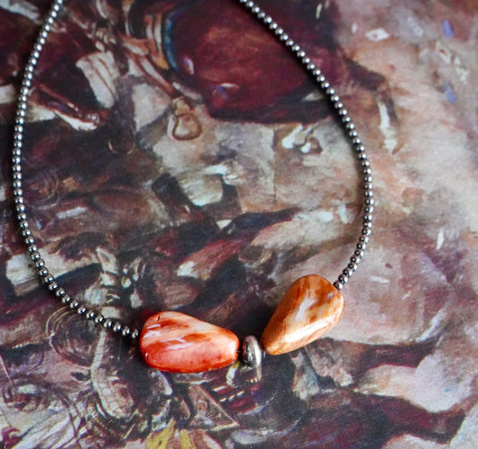 Sterling Silver Pearls w/ 2 Stone Spiny Necklace - 14”