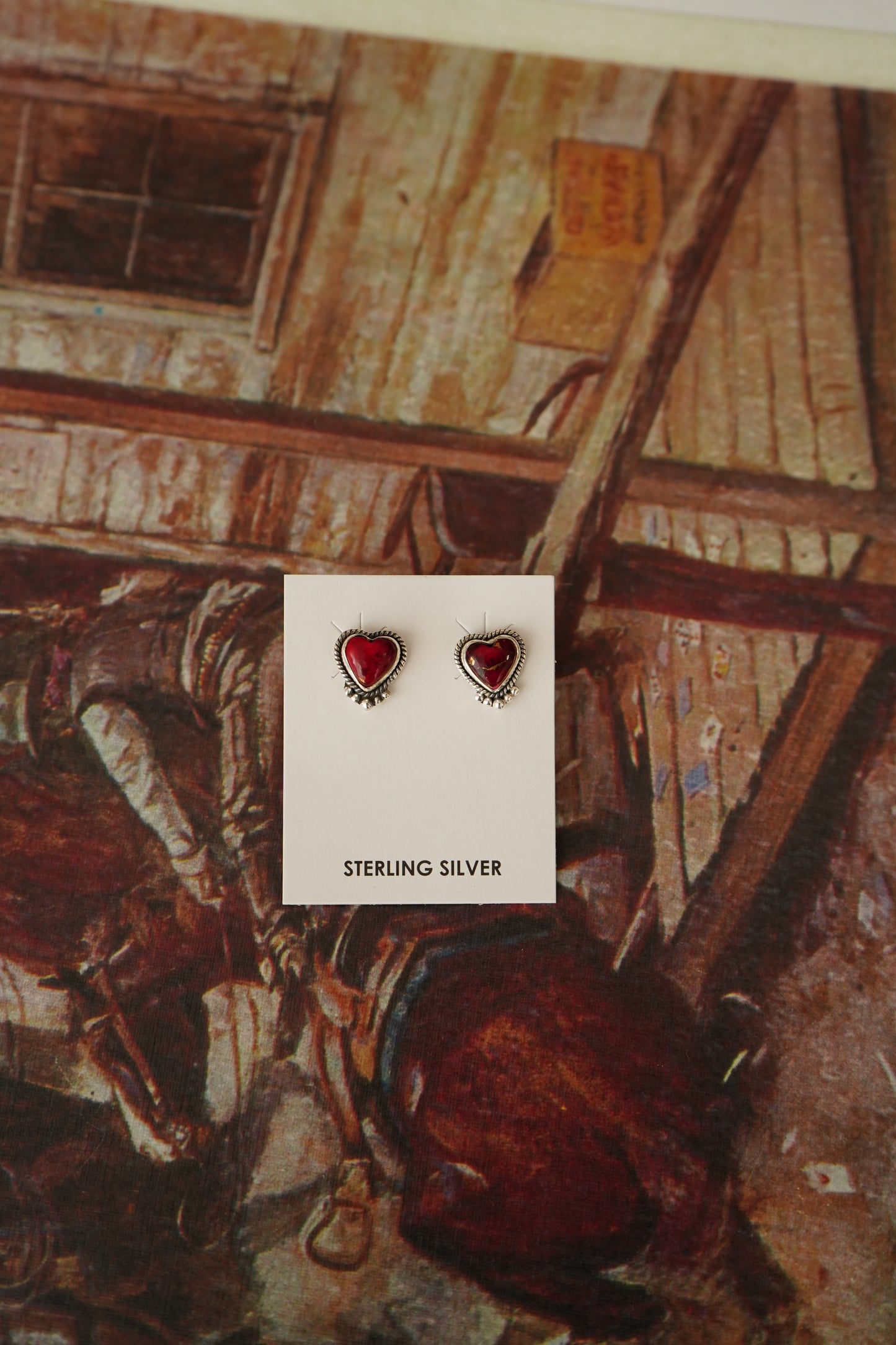 Rose Dahlia Heart Stud Earrings