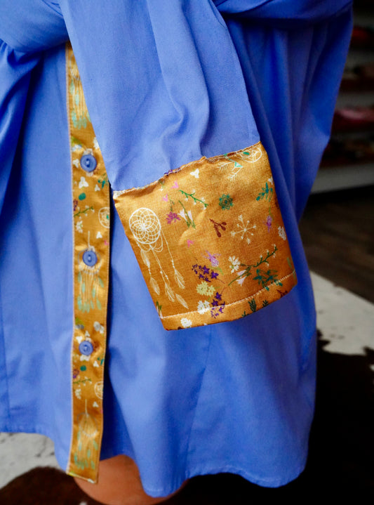 XL - Mustard Dreamcatchers on Lilac Cotton Button Down