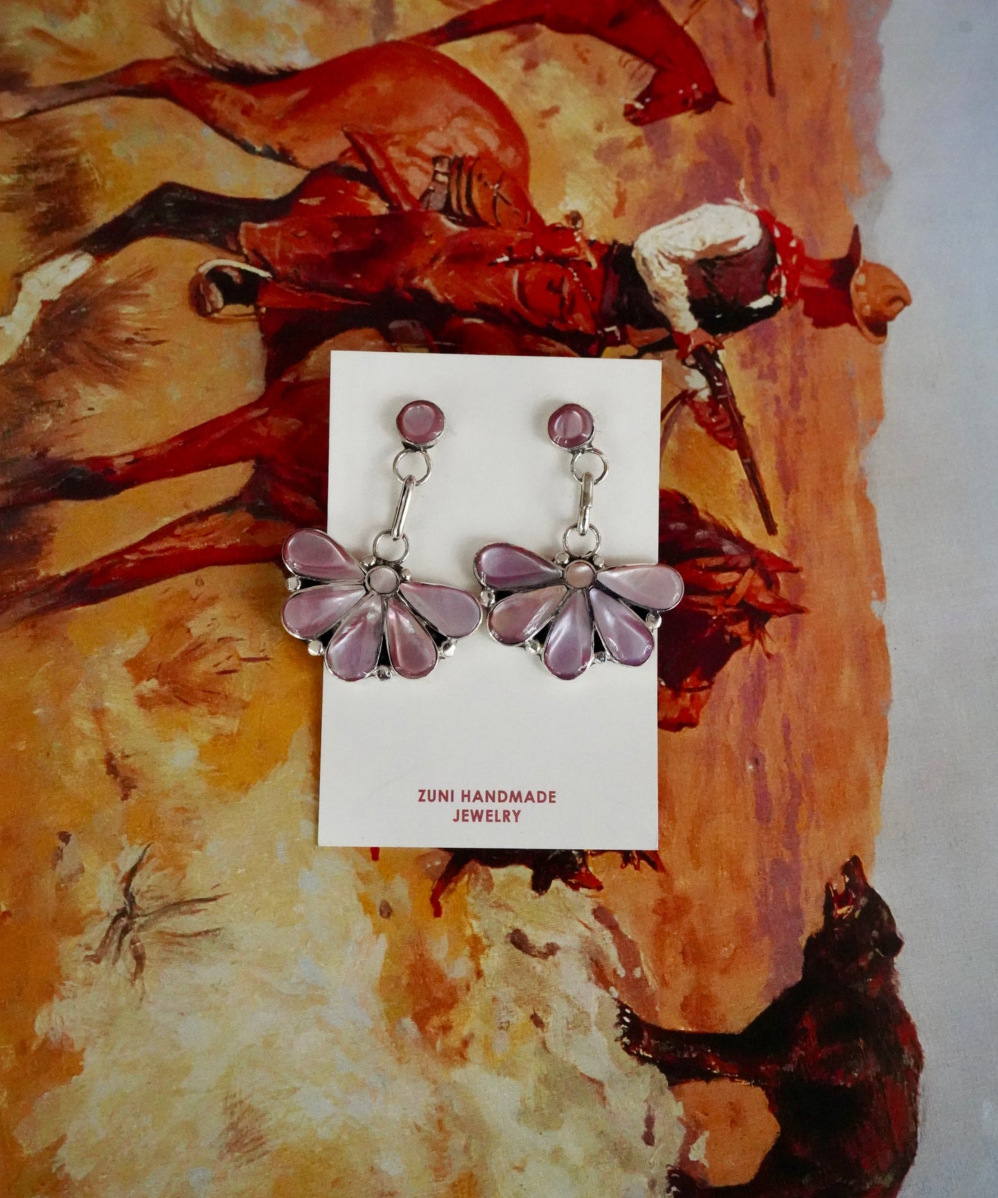 Angus Ahiyite Pink Conch Dangly Half Cluster Stud Earrings