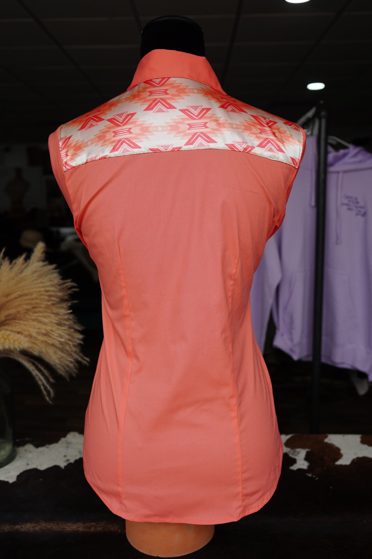 XL - Silver Boho Paisley on Coral Cotton Button Down