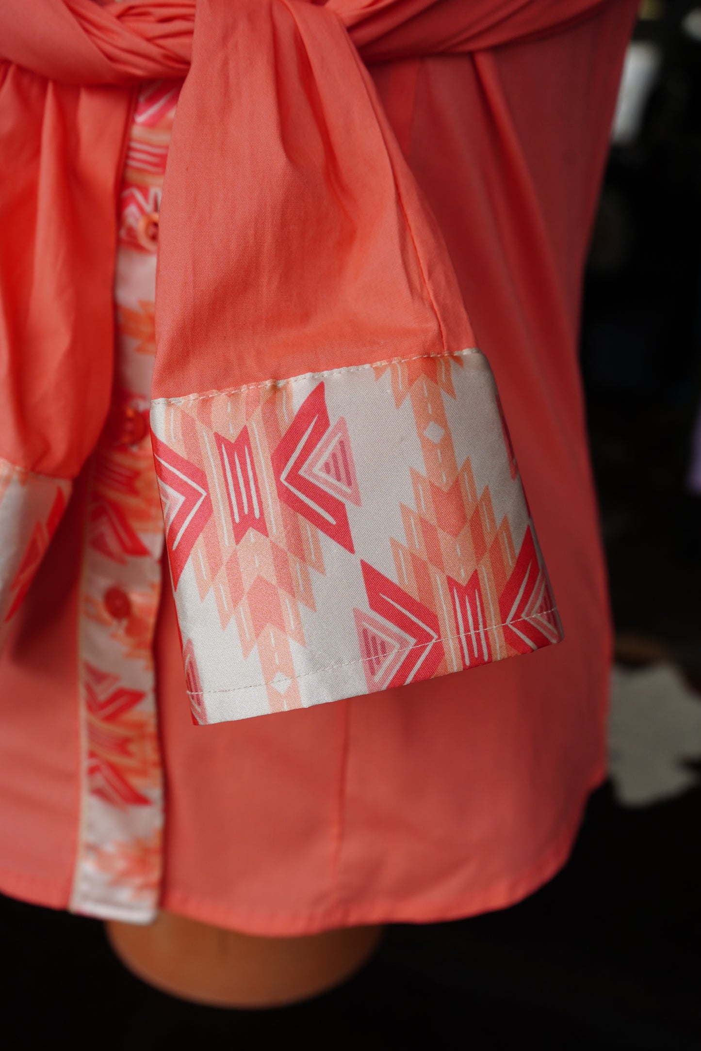 XL - Silver Boho Paisley on Coral Cotton Button Down